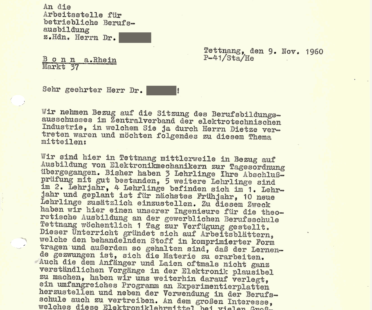 Schreiben an die Arbeitsstelle für betriebliche Berufsausbildung