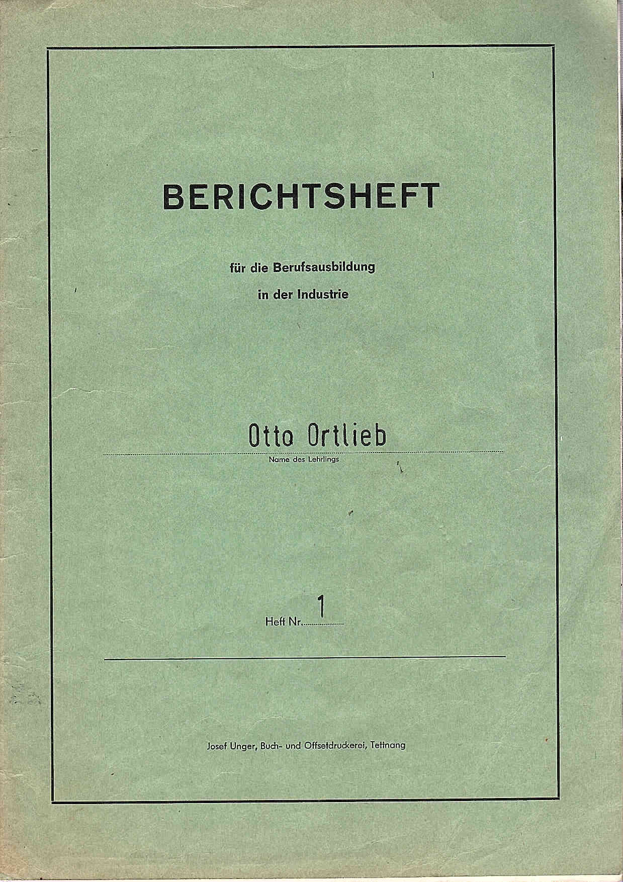 Berichtsheft, Titelseite Berichtsheft, Titelseite