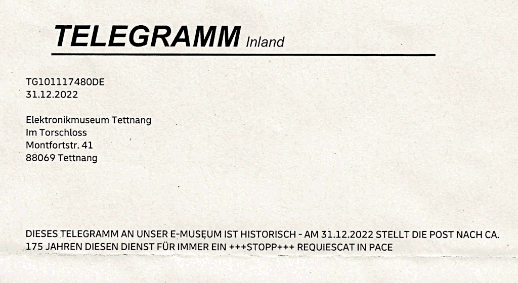 Telegramm ans EMTT Telegramm ans EMTT